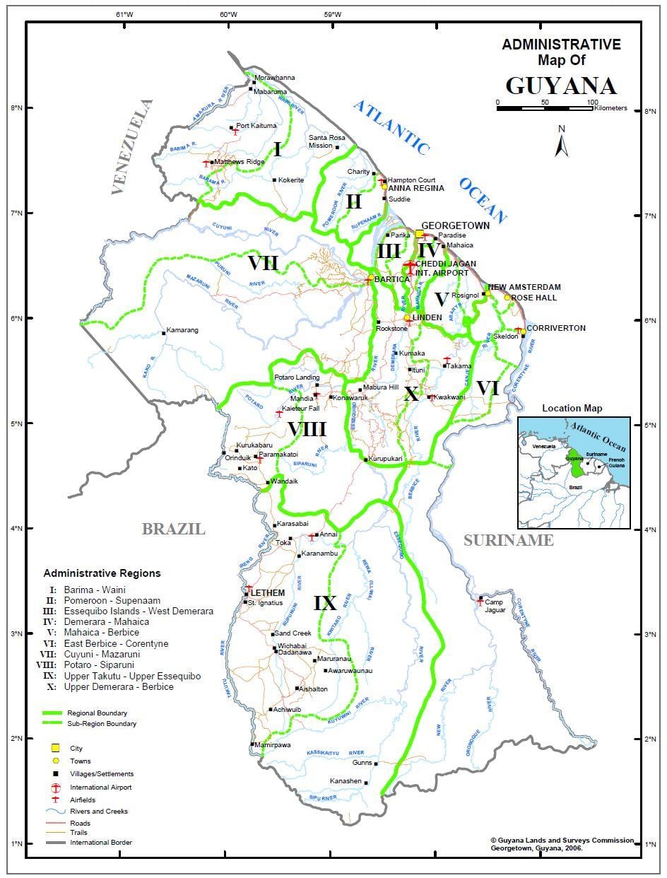 mapa Gvajani pokazuje regionima