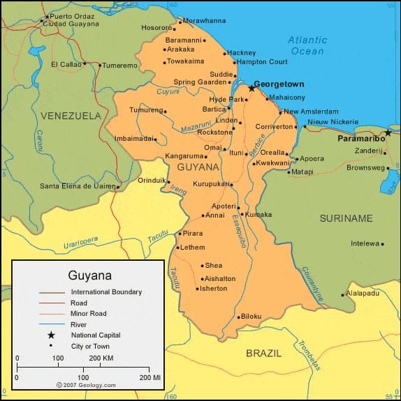 mapa Gvajani politički 