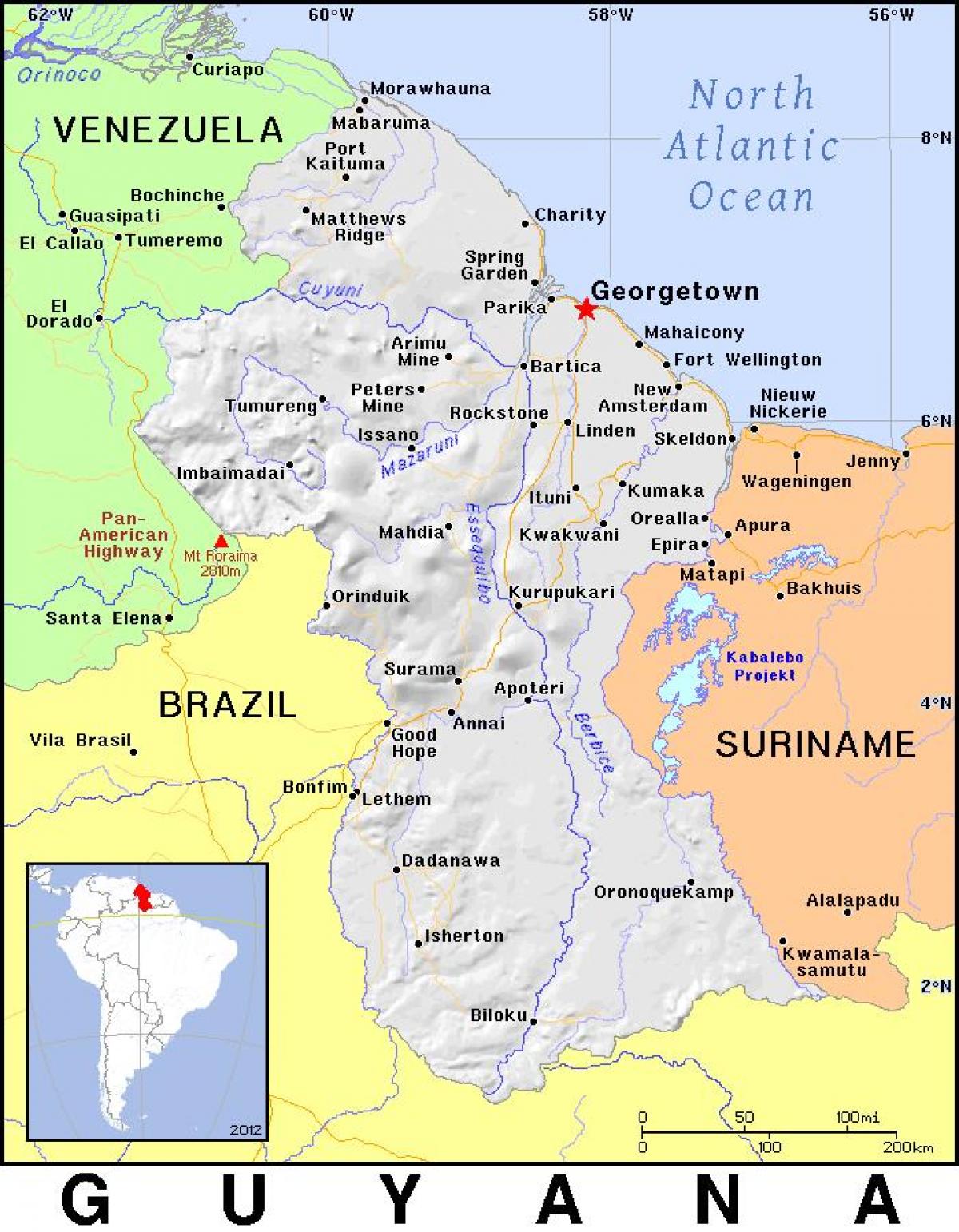 mapa Gvajani zemlji