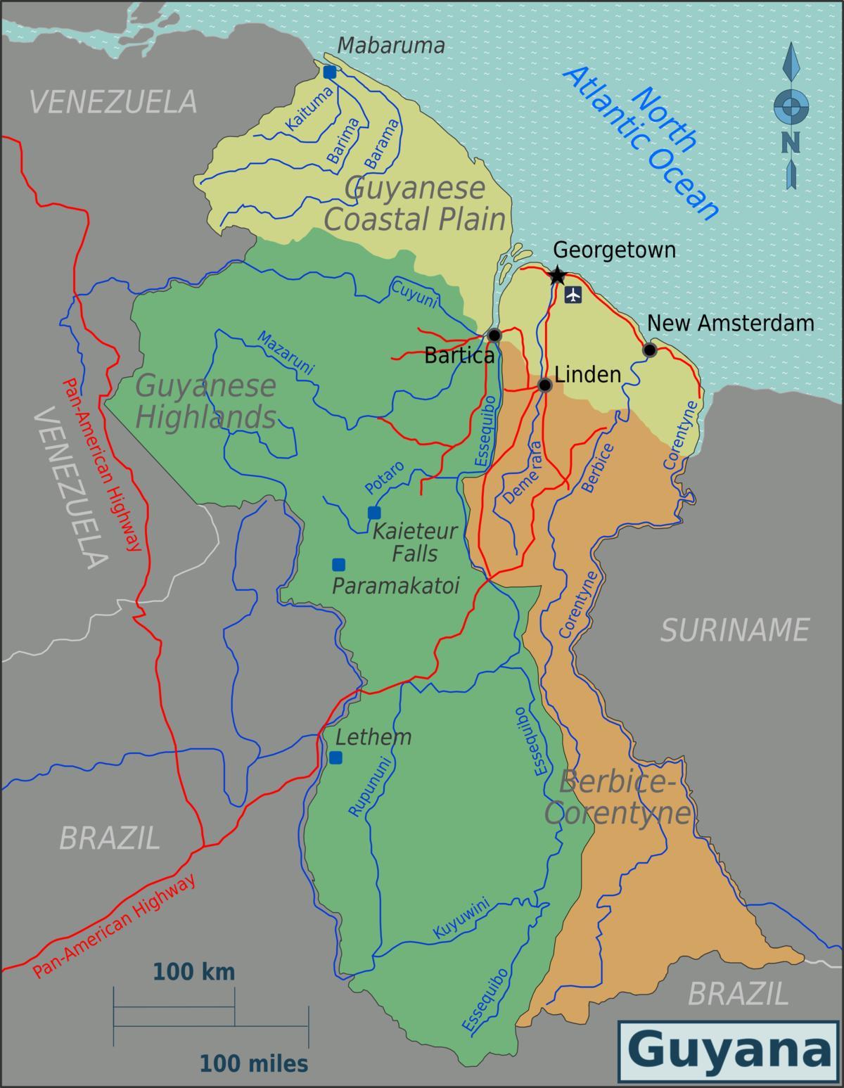 istočnoj obali demerara Gvajani mapu