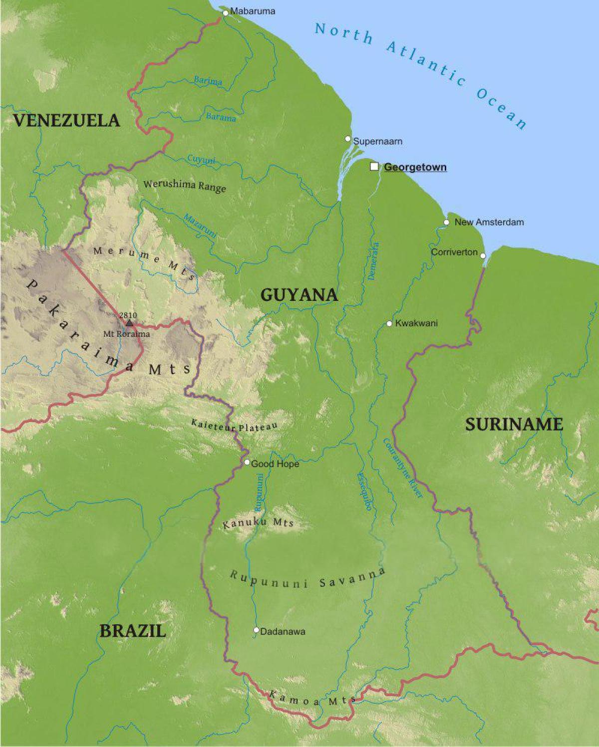 mapa Gvajani pokazuje nizak obalna ravnici