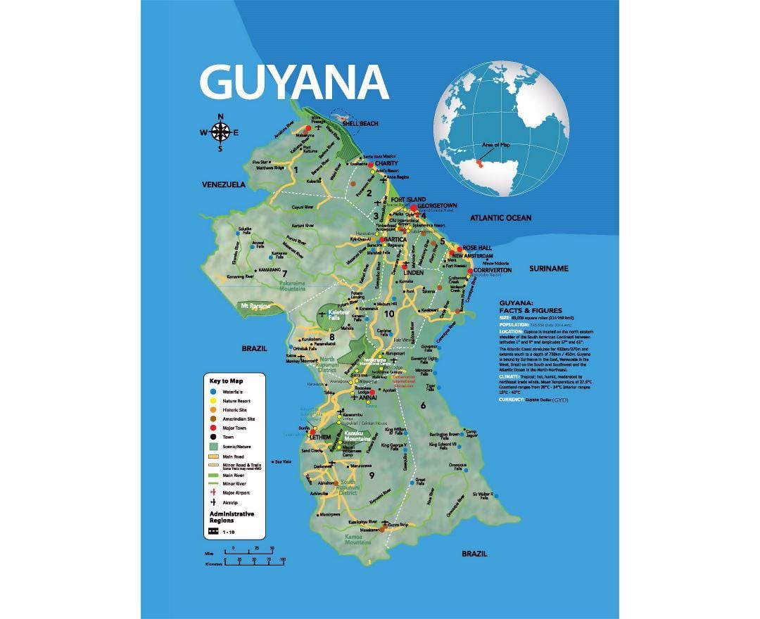 mapa mapa pokazuje kako amerindians došao da Gvajani