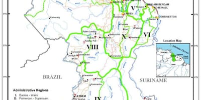 Mapa Gvajani pokazuje regionima