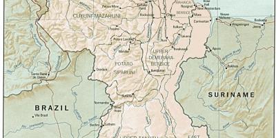 Mapa pokazuje amerindian naselja u Gvajani