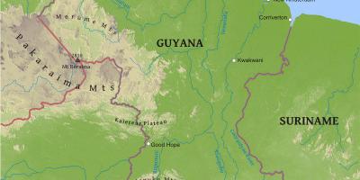 Mapa Gvajani pokazuje nizak obalna ravnici
