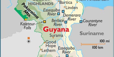 Mapa Gvajani pokazuje planinske lance